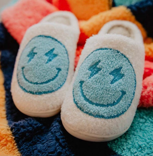 Turquoise Lightening Smiley Slippers